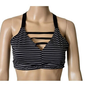 Victoria Secret VSX Sports Bra V Neck Straps T Back Mesh Detail Striped size L